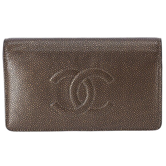 CHANEL CC Logo Long Bifold Wallet Brown Leather Caviar - Picture 1 of 6